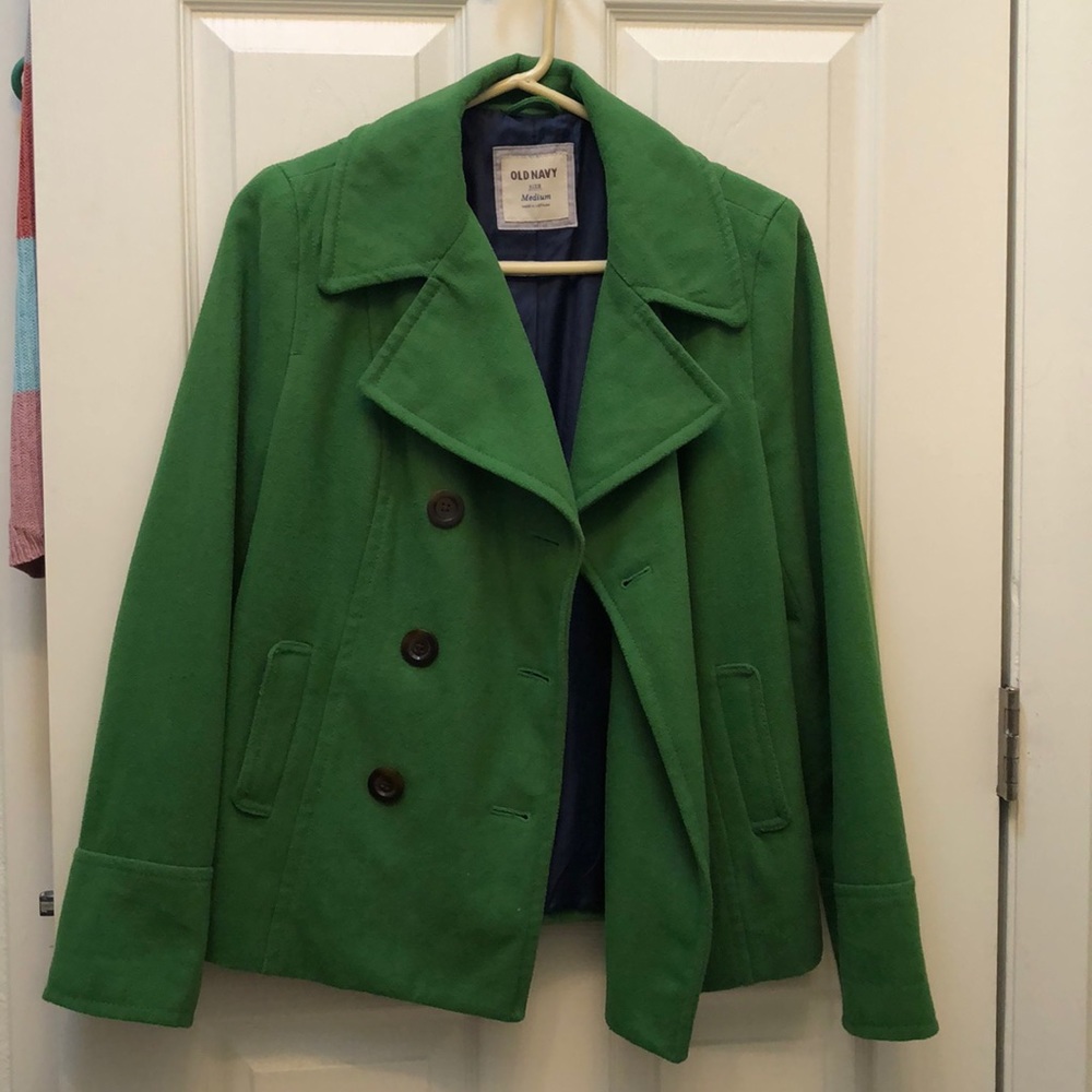 Old Navy M kelly green wool blend pea coat